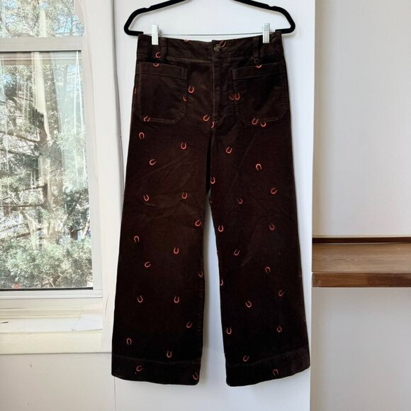 Anthropologie Maeve The Colette Cropped Cord Wide Leg Pants Horse Shoe Brown - Picture 5 of 12